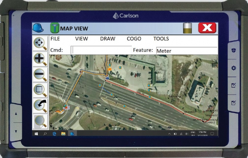 tablet Carlson RT5 s OS Windows 10 a měřícím software SurvPC